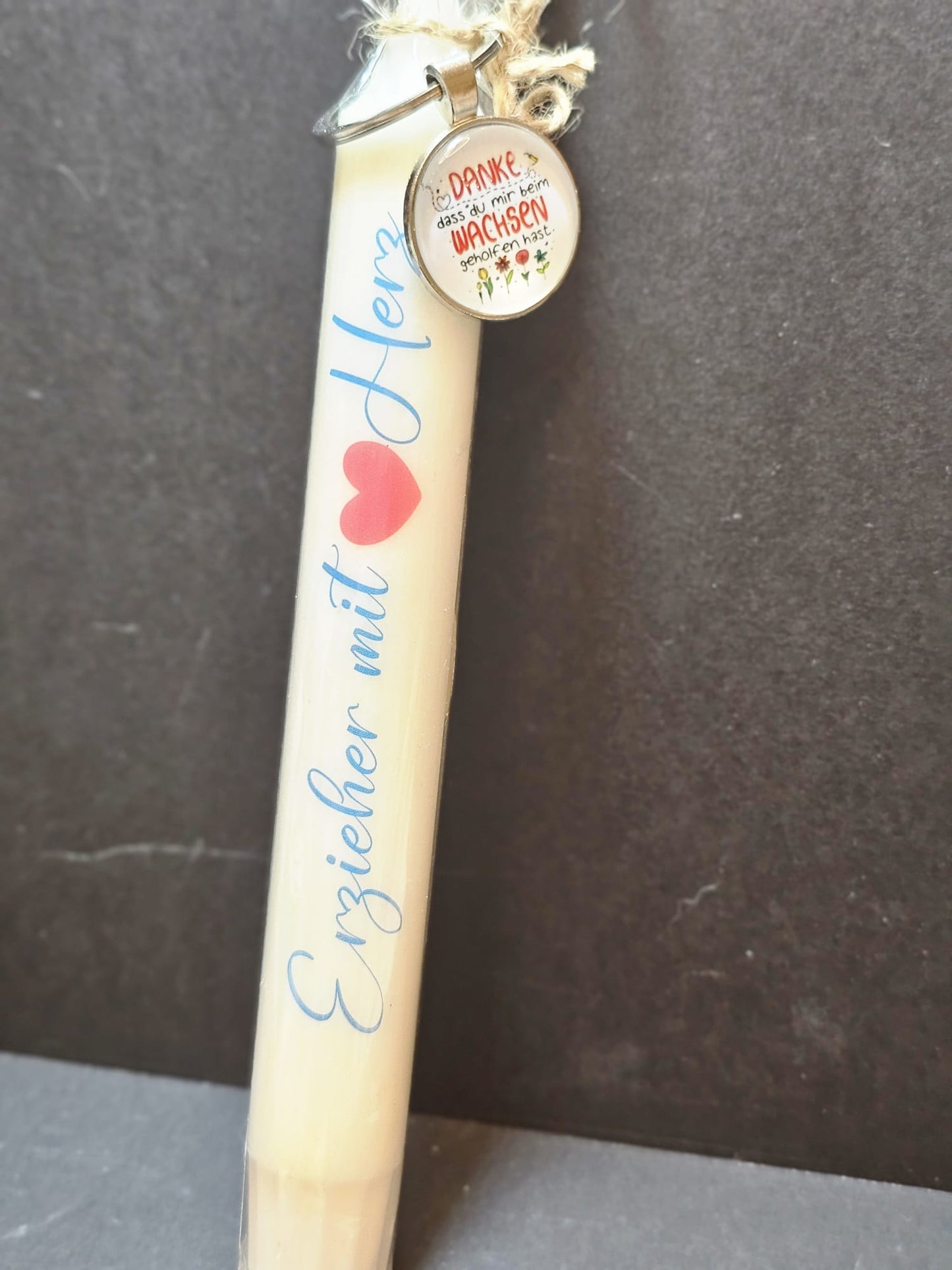 Stabkerzen mit Anhänger und Spruch
